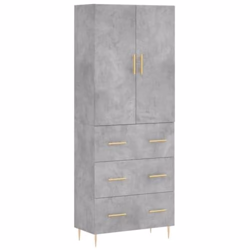 vidaXL Modern Highboard in Concrete Grey with Hinged Doors and Internal Shelves, W/D/H: 69.5 x 34 x 180 cm