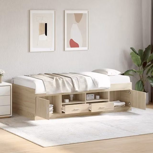 Berkfield Home Sonoma Oak Daybed with Drawers in Brown, W/D/H: 90 x 200 cm