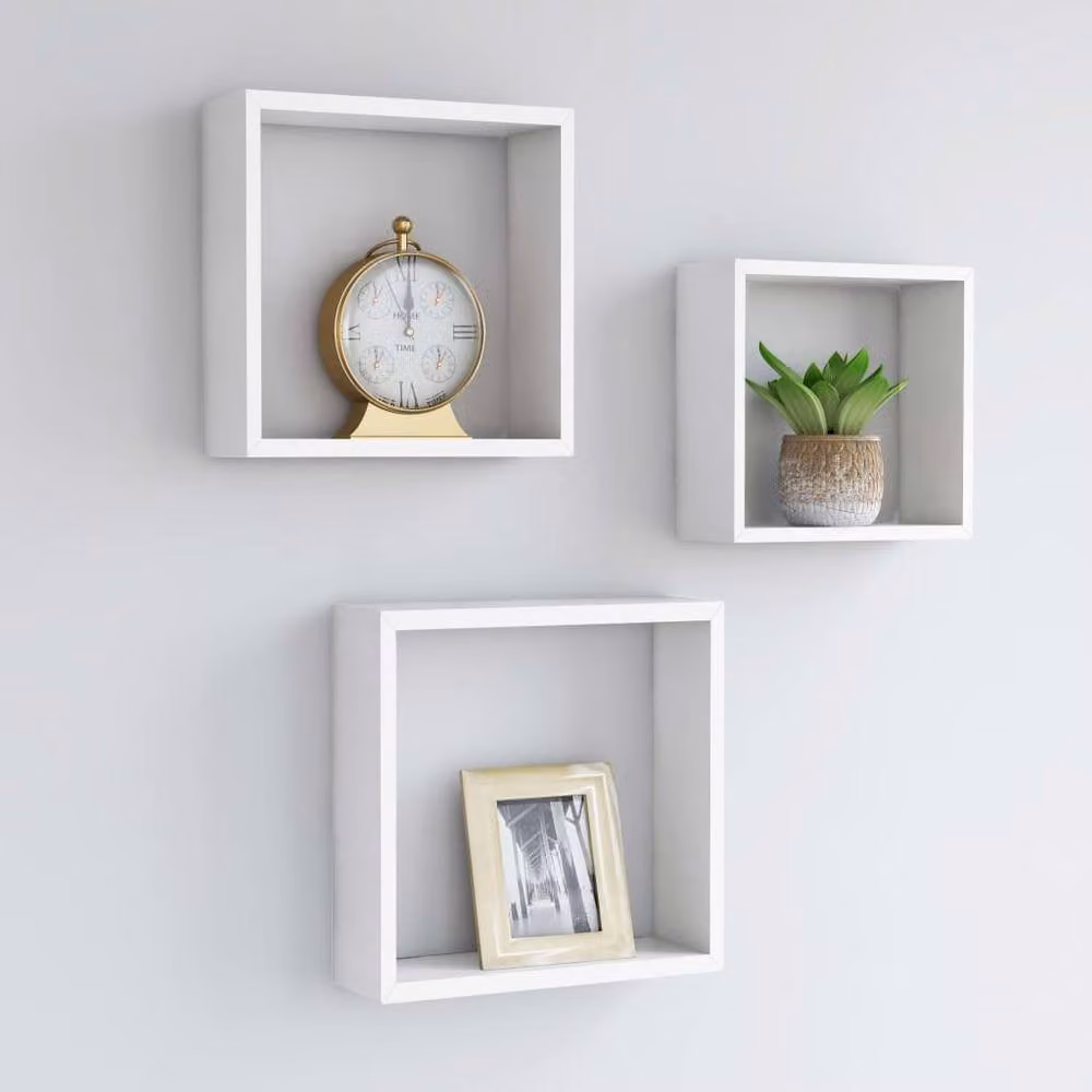 Berkfield Home Wall Mounted Cube Shelves, 3 Piece Set in White MDF – 2