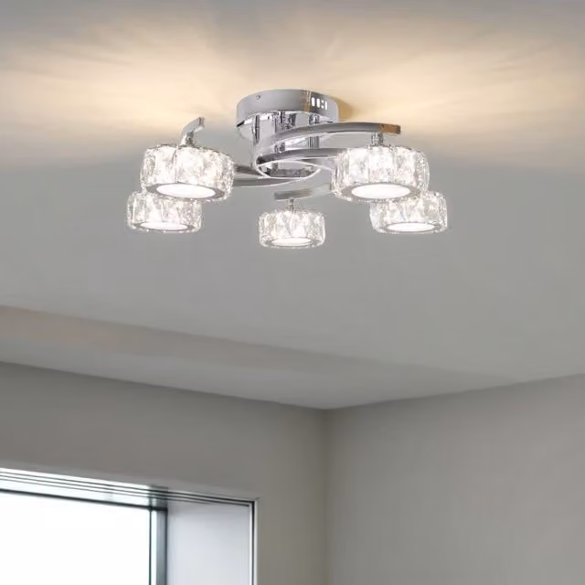 Pagazzi Dilan 5-Light LED Semi-Flush Ceiling Light in Polished Chrome and Crystal Silver