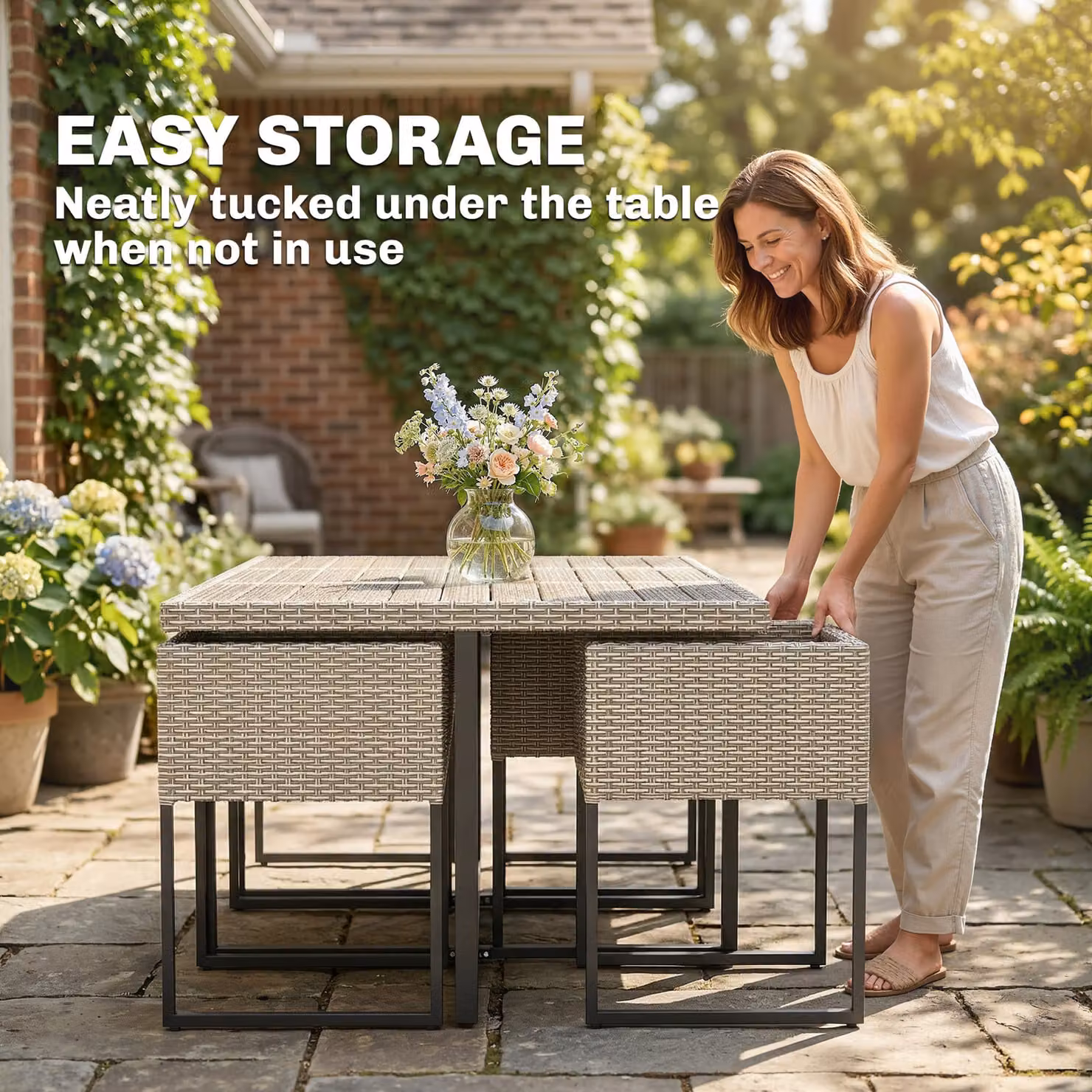 Outsunny 7 Piece Rattan Garden Dining Set with Wood-Plastic Table and 6 Chairs in Grey – 4