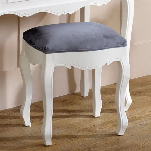 Melody Maison Victoria Range White and Grey Velvet Dressing Table Stool – 1