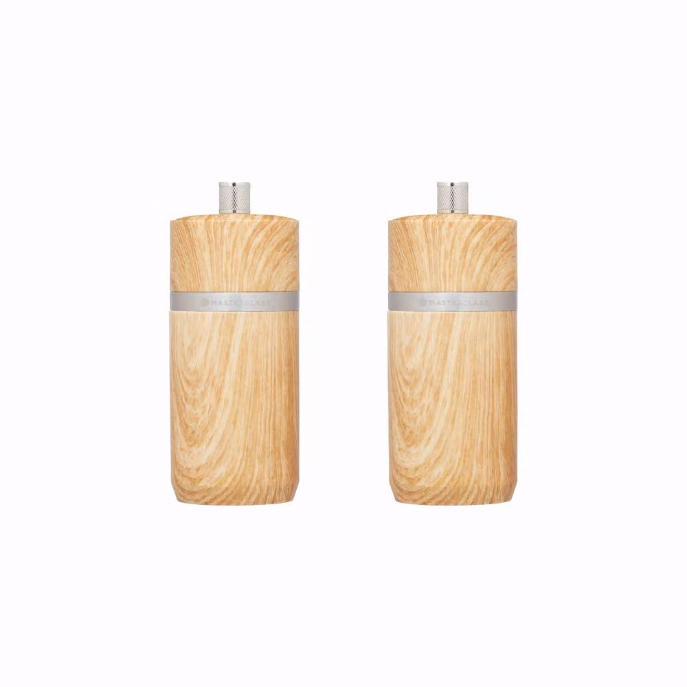 MasterClass Set of 2 Solid Beech Wood Salt and Pepper Mills in Natural Brown and Beige, Height: 12 cm – 2