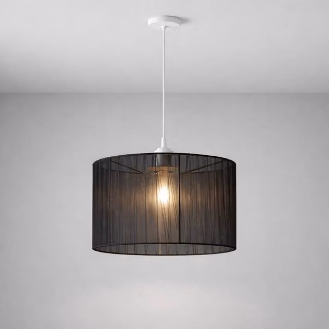 CGC Lighting Sylvie Silk Pleated Round Drum Lamp Shade in Black, Diameter: 30 cm