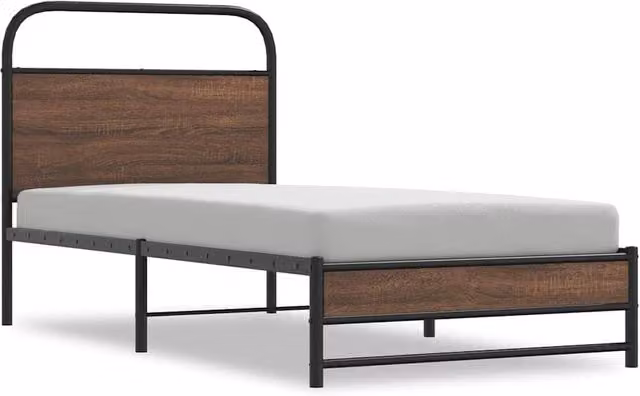 Berkfield Home Bed Frame in Brown Oak, W/D/H: 90 x 190 cm – 1