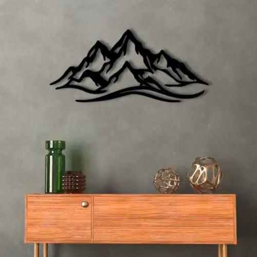 YOUR HOME RULEZ Black Metal Mountain Landscape Wall Art, Width: 120 cm – 3