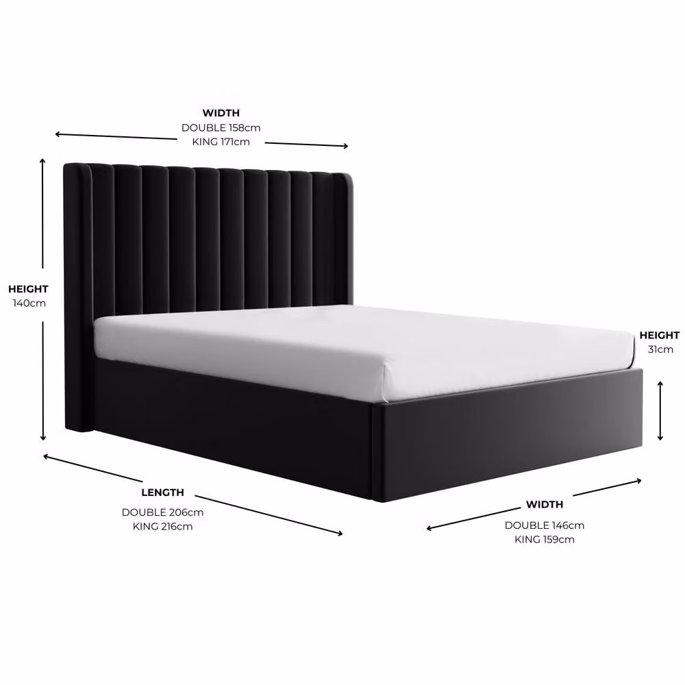 Modish Furnishing Maddison Black Velvet Upholstered Ottoman Storage Bed, W: 140 cm, L: 200 cm – 4