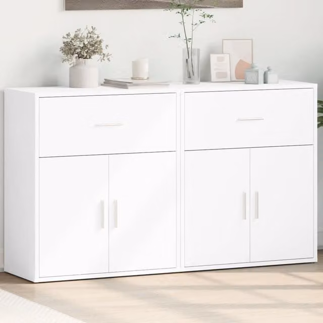 Berkfield Home Set of 2 Modern White Matt Sideboards in Engineered Wood, W/D/H: 60 x 31 x 70 cm