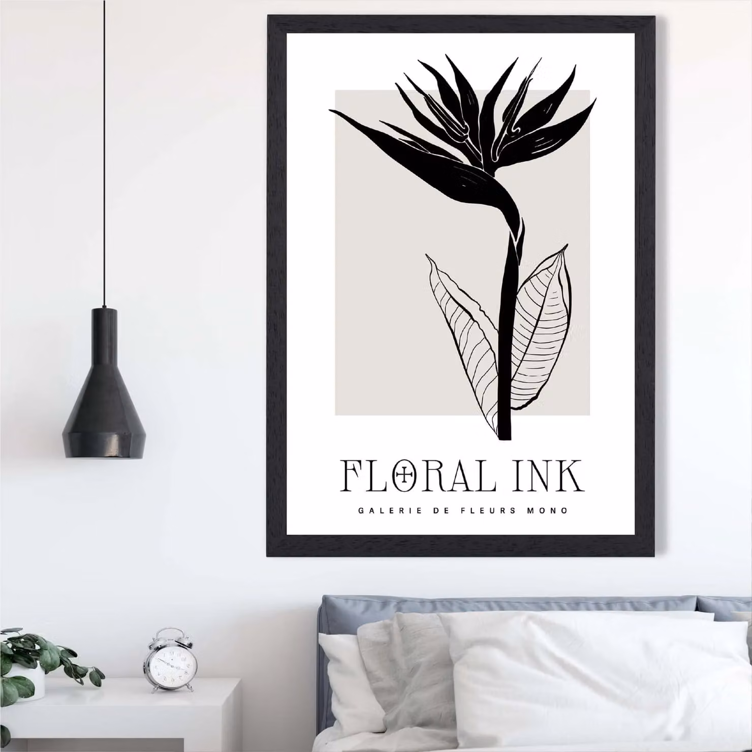 ARTZE Bird of Paradise Floral Ink Sketch Framed Print, Beige and Black, A3 – 2