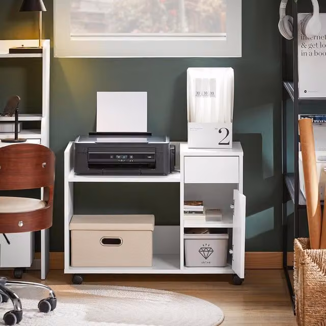 Sobuy Modern White Office Filing Cabinet with Internal Shelves and Storage Side