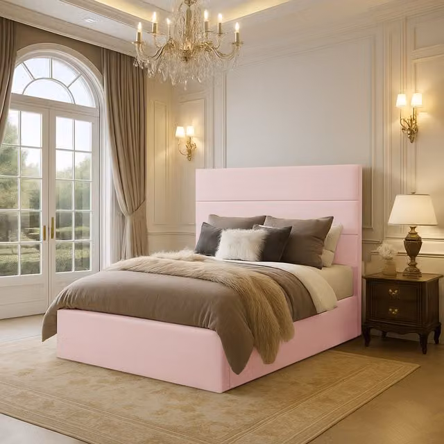 Desire Deco Olivia Upholstered Velvet Bed Frame in Pink, Small Double (120 x 200 cm)