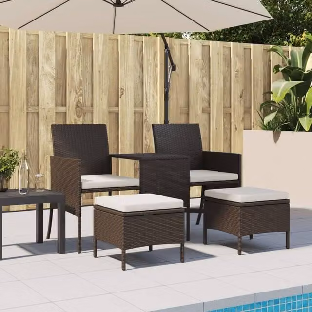 Berkfield Home Brown Poly Rattan 2-Seater Garden Sofa Set with Coffee Table and Ottomans – 1