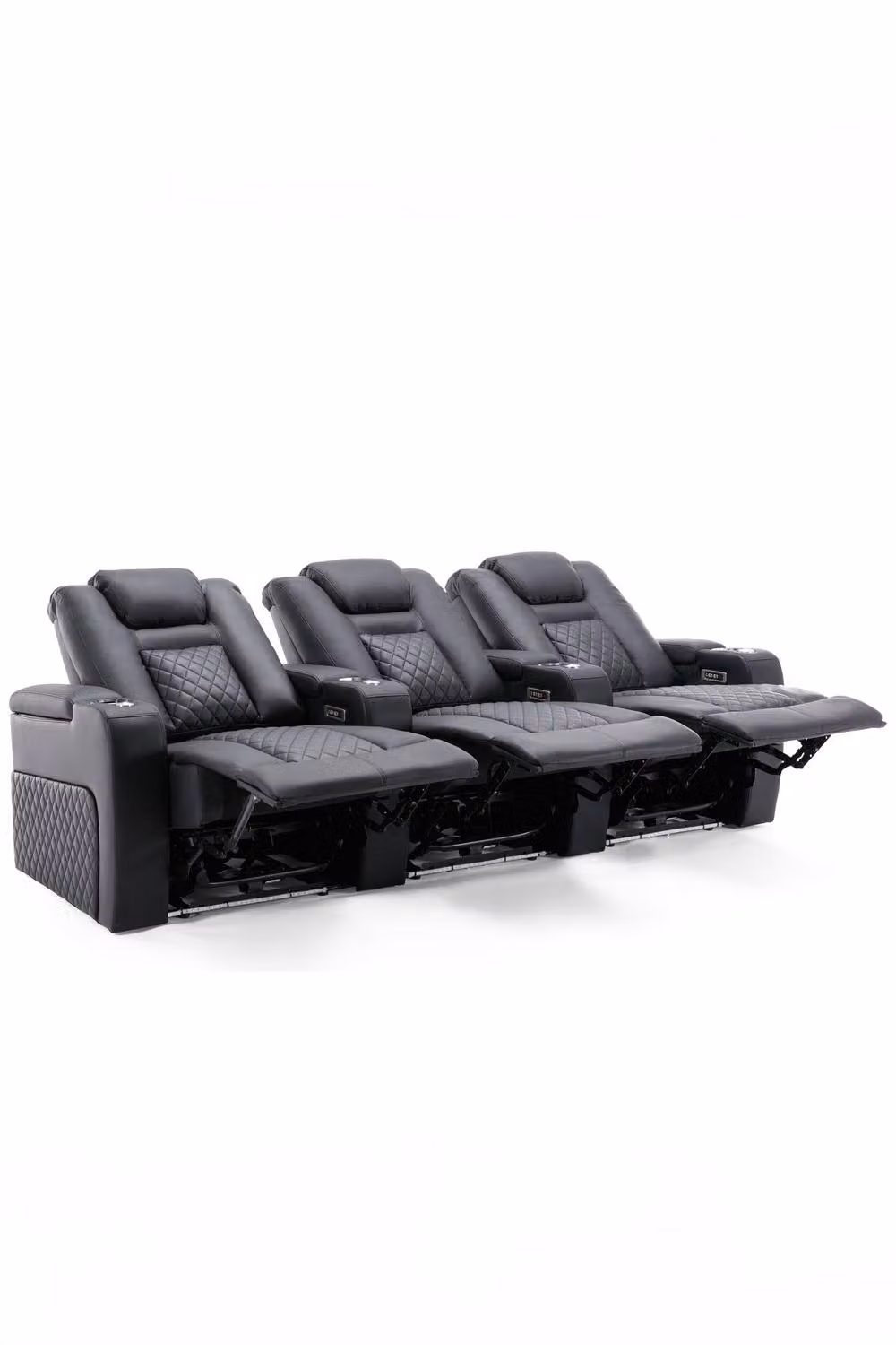 More4Homes Broadway 3 Seater Cinema Electric Recliner Chair in Black with USB Charging, LED Lighting and Cup Holders – 1
