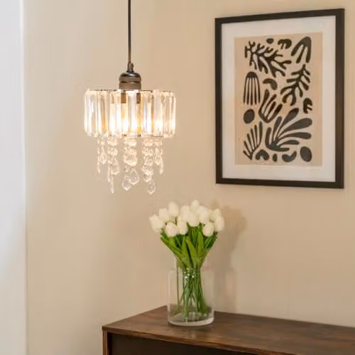 ValueLights Mabel Clear Drum Ceiling Pendant Light Shade with 10W Warm White LED Bulb in Silver, Width: 20 cm – 2