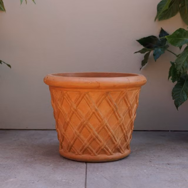 Primrose Round Concrete Garden Planter Tub in Terracotta Orange, Diameter: 37 cm