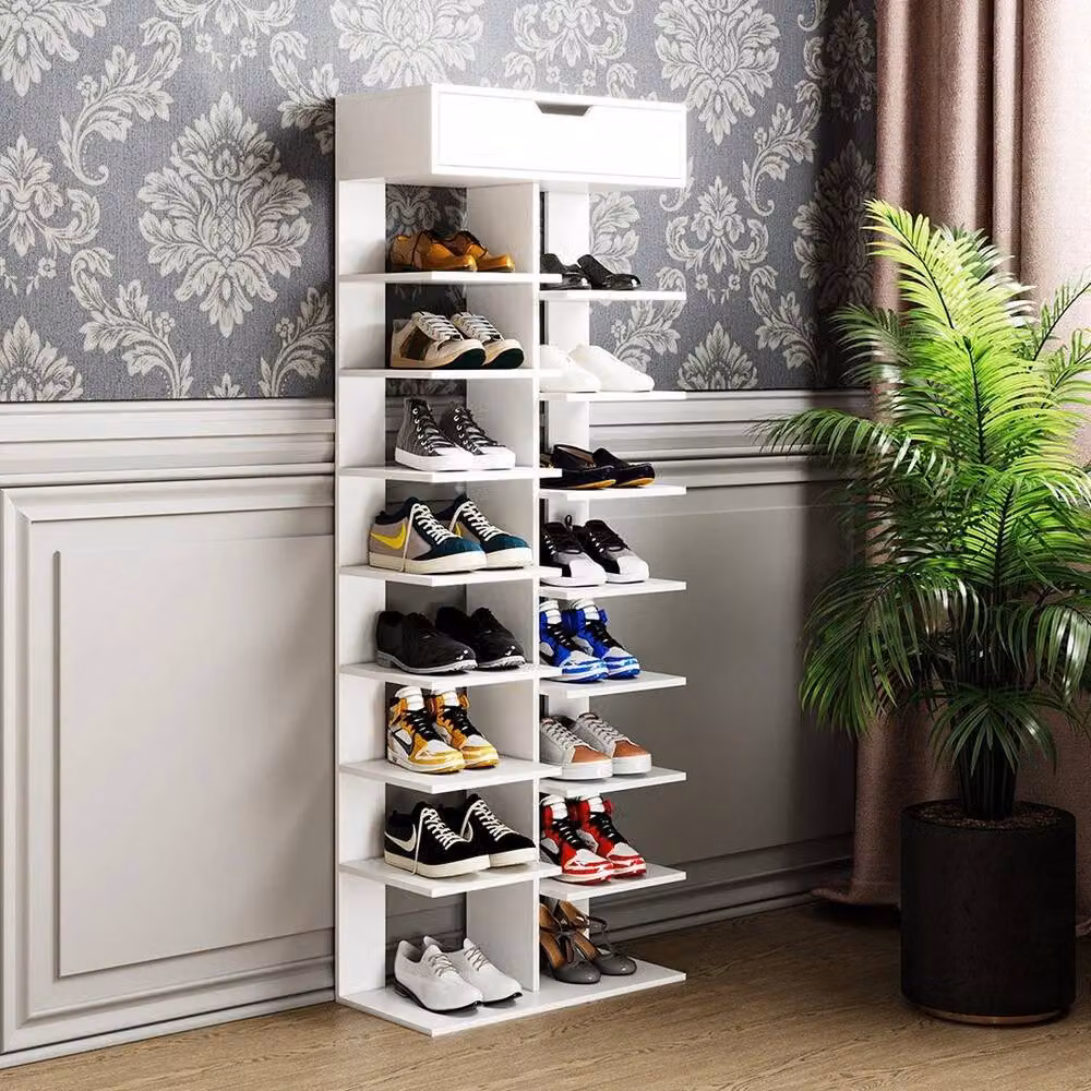 KORVIXA 9 Tier White Wood Shoe Rack Storage Cabinet W: 90 cm, H: 124 cm, D: 30 cm – 4