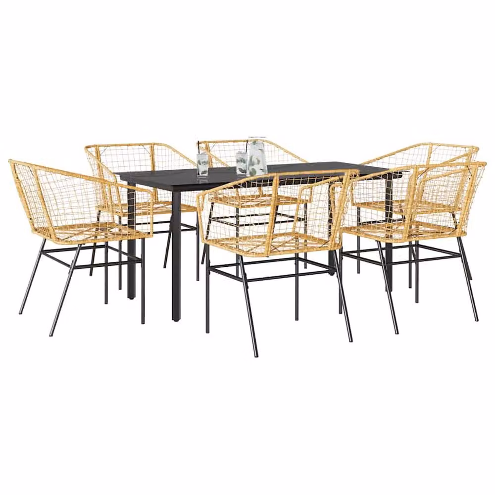 Berkfield Home Beautiful 7 Piece Brown Poly Rattan Garden Dining Set with Glass Top – 2