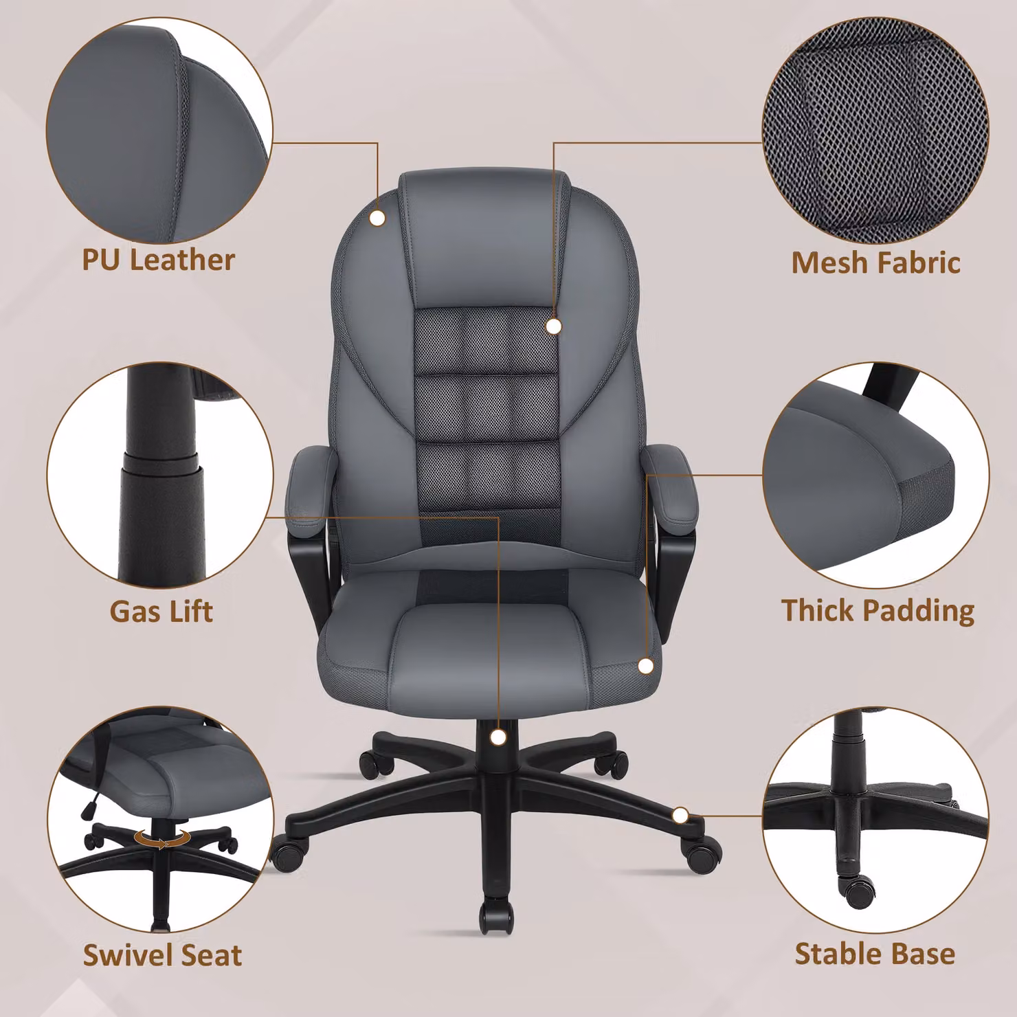 HOMCOM Executive Office Chair with High Back and Headrest in Charcoal Grey – 4