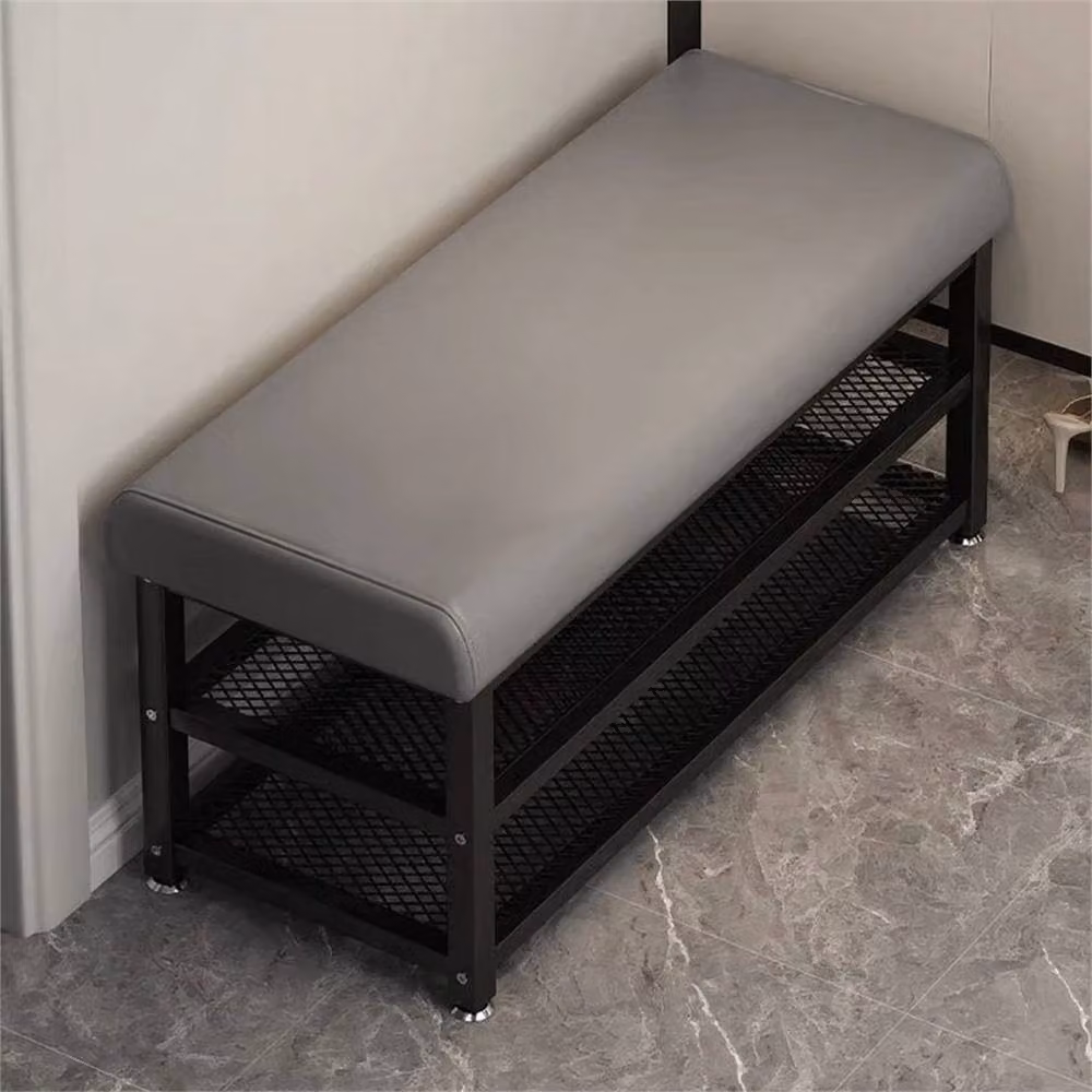EONLION Grey Shoe Storage Cabinet Bench with Padded Synthetic Leather Cushion, W: 60 cm, D: 15 cm, H: 45 cm – 4