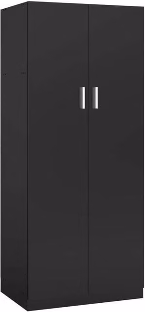 KORVIXA Black Modern 2 Door Wardrobe with Internal Shelves and Hanging Rod
