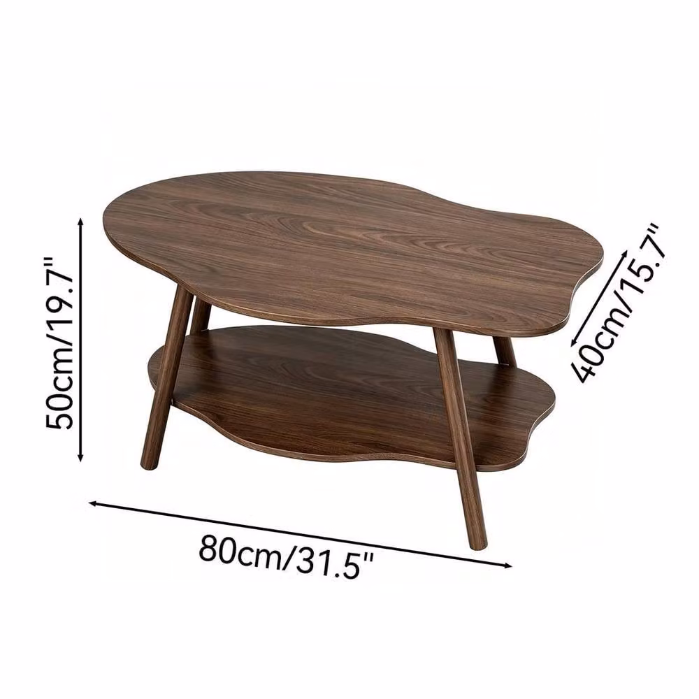 EONLION 2-Tier Rectangular Coffee Table with Lower Storage Shelf in Brown, W: 100 cm, D: 50 cm, H: 40 cm – 2