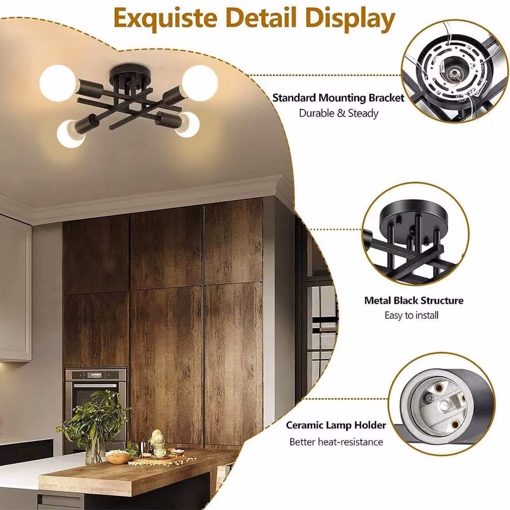 Kelvenix Black Modern Sputnik Ceiling Light with 4 LED Bulbs – 3