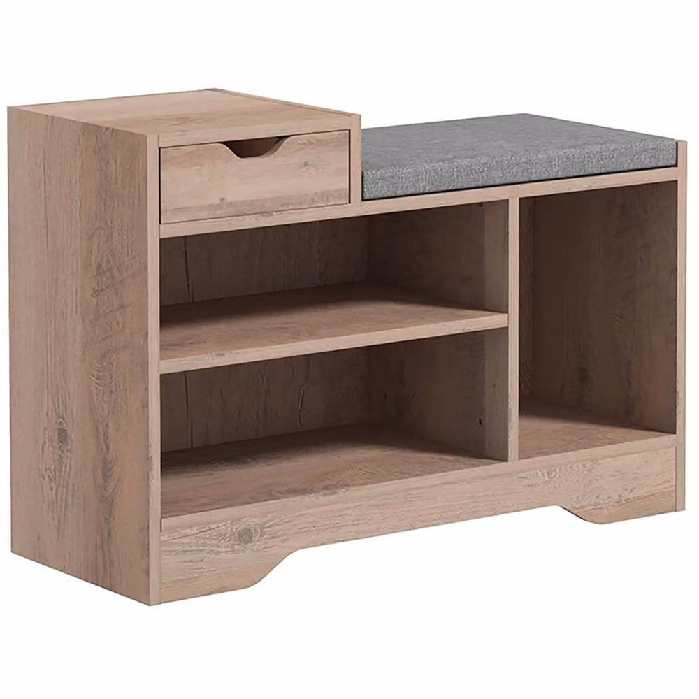Wyld Haus Lapa Shoe Bench in Distressed Grey with Cushioned Fabric Seat and Drawer – 2