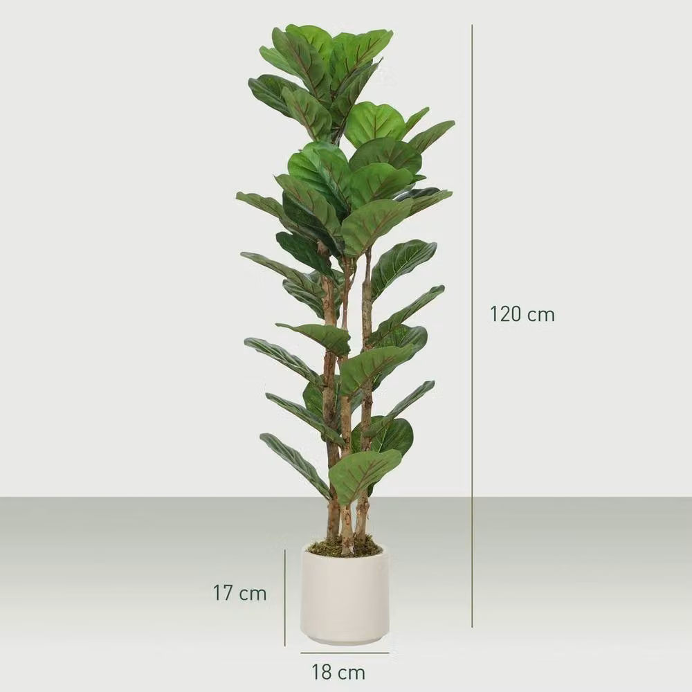 VOGREX 120 cm Artificial Fiddle Leaf Fig Tree with Solid Wood Trunk in Green – 2