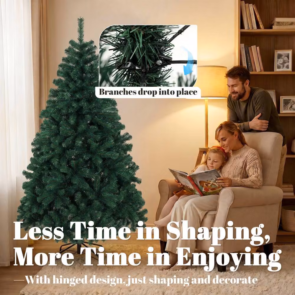 HOMCOM Green Artificial Christmas Tree with Hinged Design, Height: 180 cm – 5
