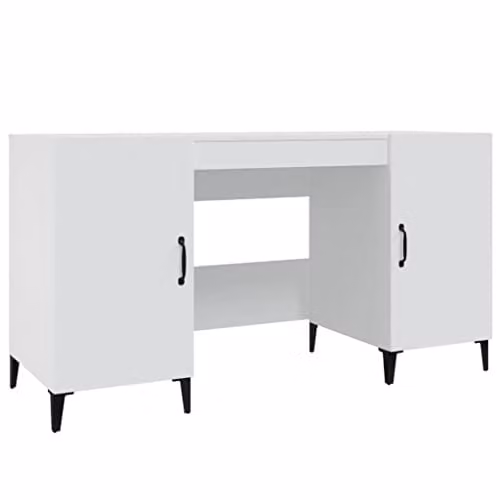vidaXL Modern White Writing Desk with Dual Pedestal, W/D/H: 140 x 50 x 75 cm