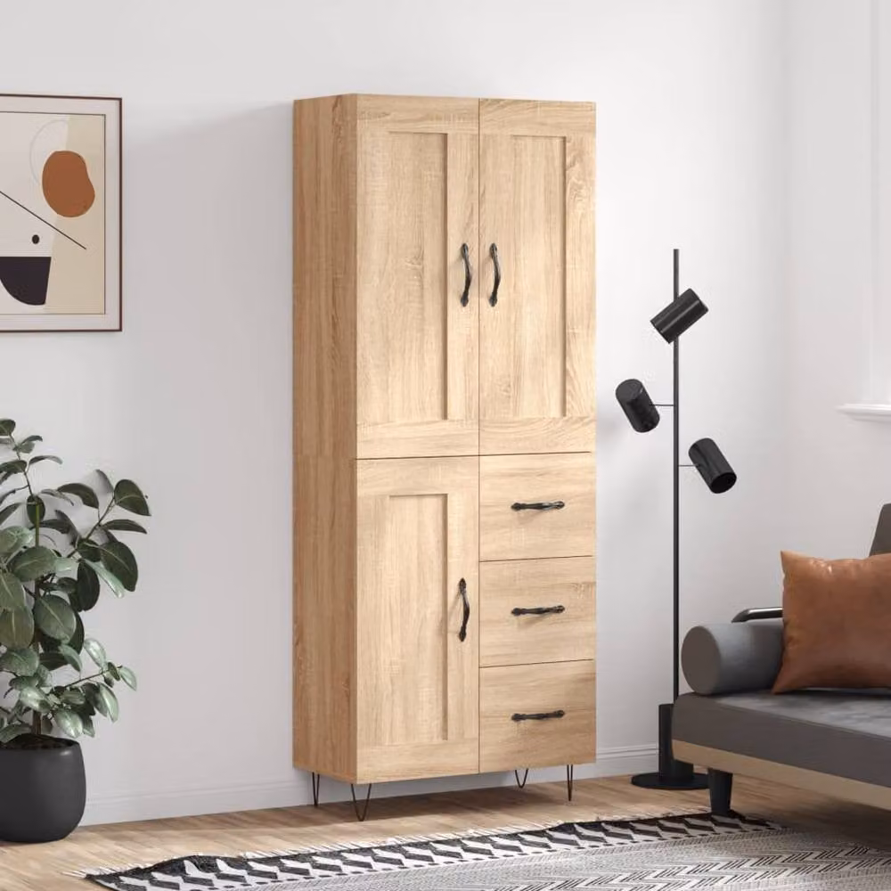 Berkfield Home Sonoma Oak Highboard in Light Brown, W/D/H: 69.5 x 34 x 180 cm – 2