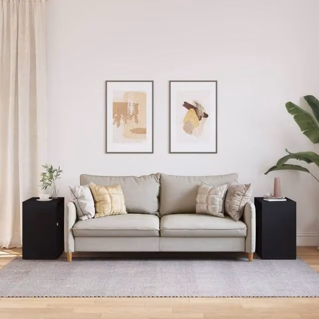 Berkfield Home Set of 2 Black Square Side Tables in Engineered Wood W/D/H: 50 x 30 x 50 cm