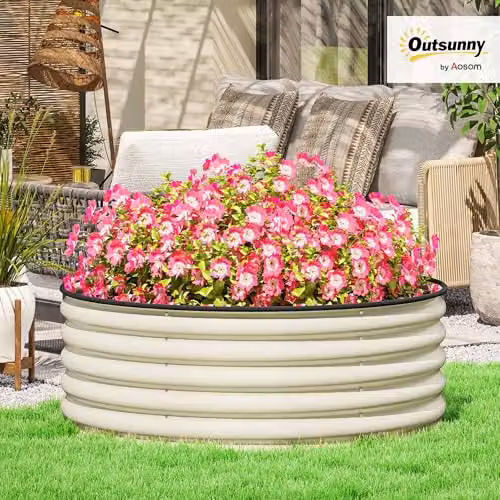 Outsunny Galvanised Steel Raised Garden Bed, White, W/D/H: 120 x 120 x 43 cm – 2