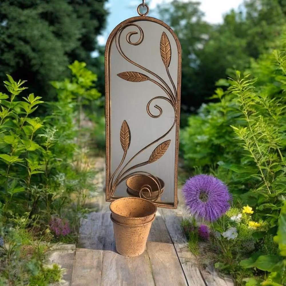 Minster Metal Wall Mirror with Planter in Rusty Brown, W: 20 cm, D: 15 cm, H: 56 cm – 3