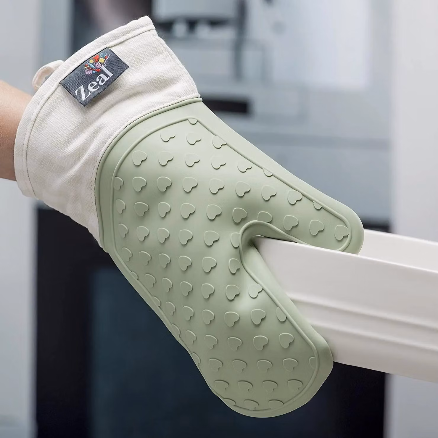 Zeal Silicone Heavy Duty Single Oven Mitt Glove in Green Gingham, Length: 29 cm – 2