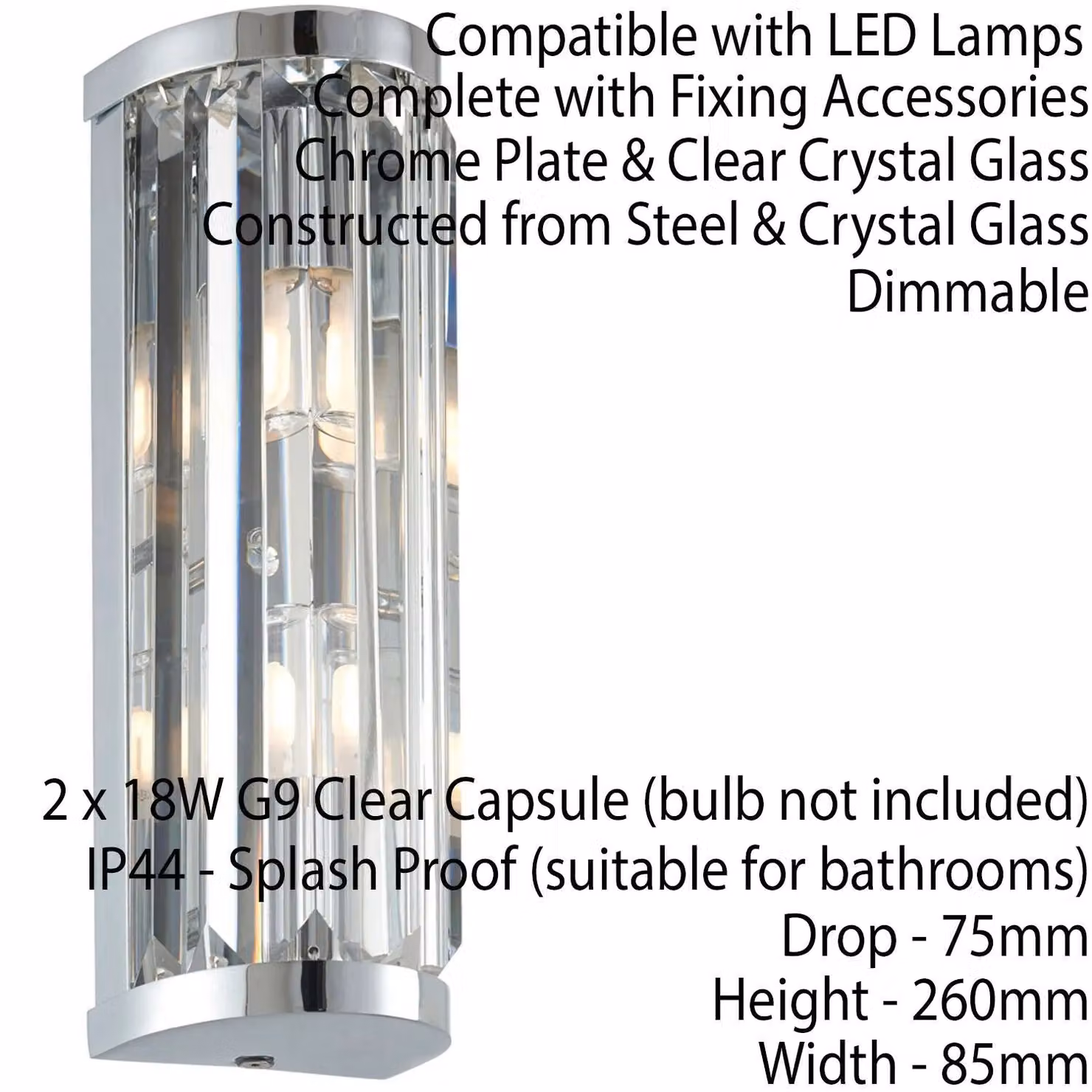 Loops IP44 Round Crystal and Glass Bathroom Wall Light in Chrome and Transparent – 2