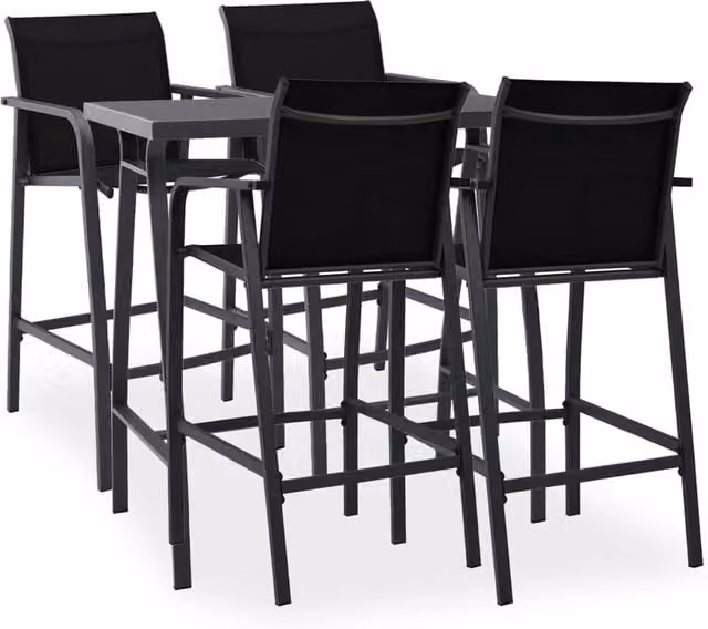 Berkfield Home 5 Piece Modern Garden Bar Set in Matt Black Metal and Glass