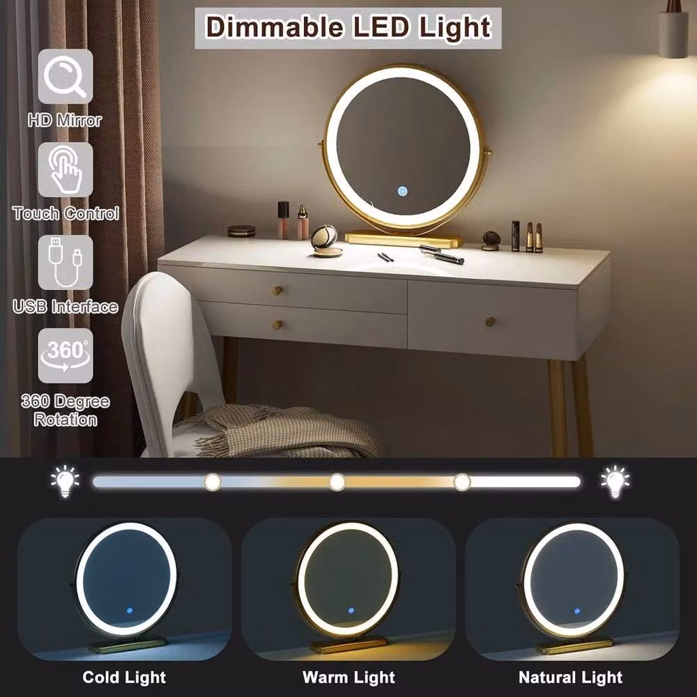 FORGEVIO White Wooden Vanity Table with LED Mirror, 3 Drawers and Stool – 3