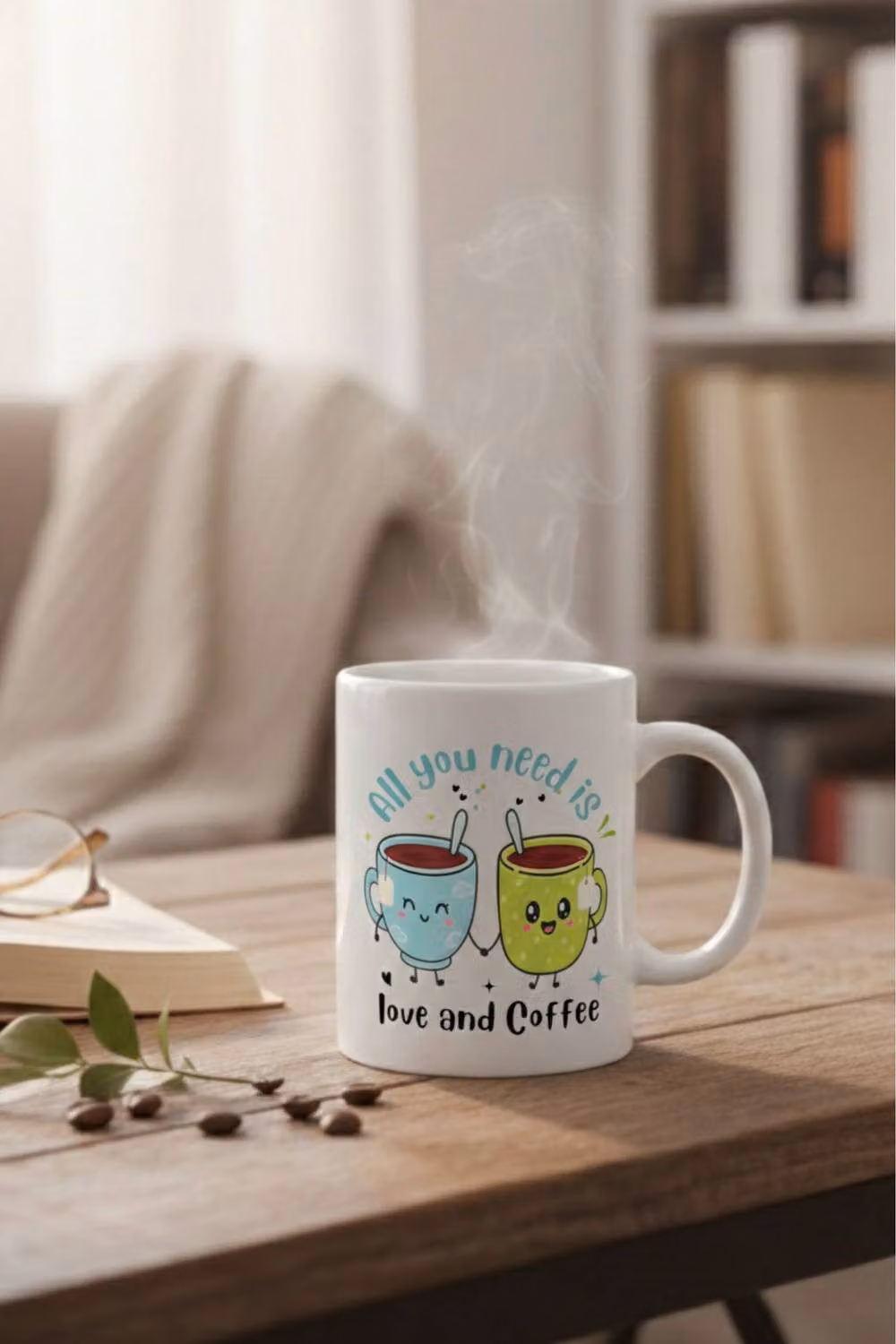 Dyzi All You Need Is Love and Coffee Printed Ceramic Mug in White – 4