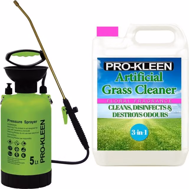 Pro-Kleen 5L Manual Pressure Sprayer with 5L Floral Artificial Grass Cleaner in Pink and Green