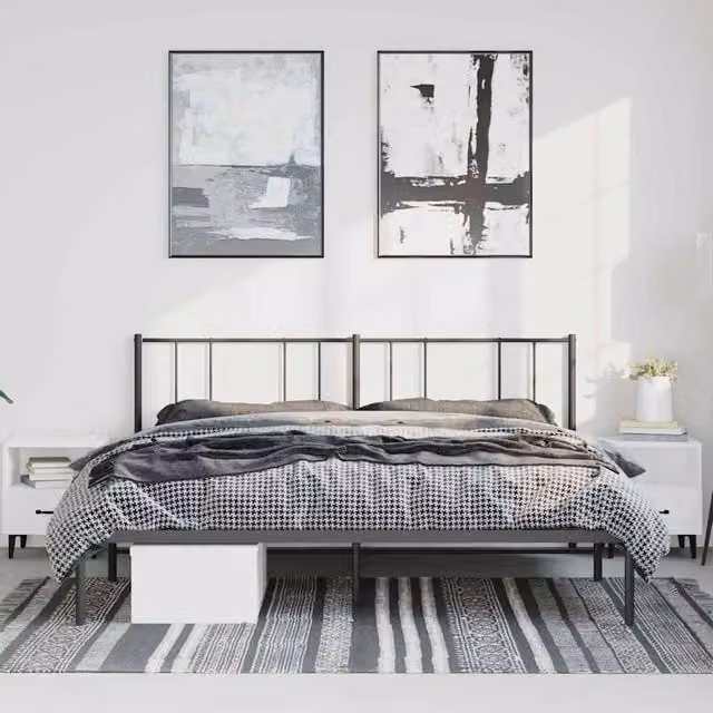 Berkfield Home Metal Bed Frame with Headboard in Black, W/D/H: 183 x 187 x 90 cm – 1