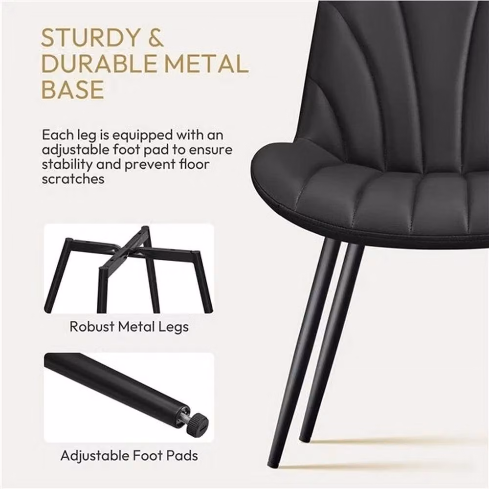 VOGREX Set of 2 Black Synthetic Leather Upholstered Dining Chairs with Metal Legs – 5