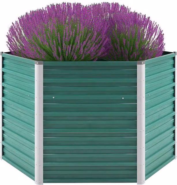 Berkfield Home Garden Green Galvanised Steel Raised Bed W/D/H: 129 x 129 x 77 cm