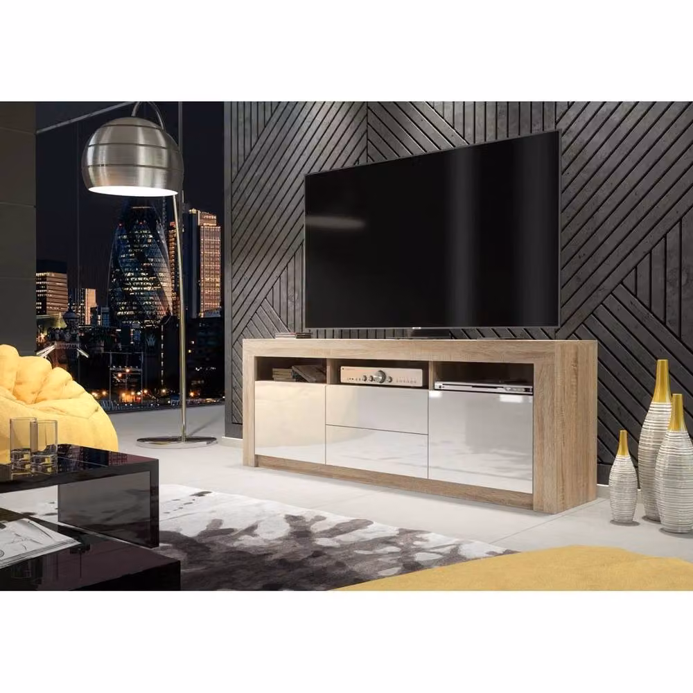 Mex Furniture Modern Glossy White Wood TV Unit Sideboard Cabinet – 3