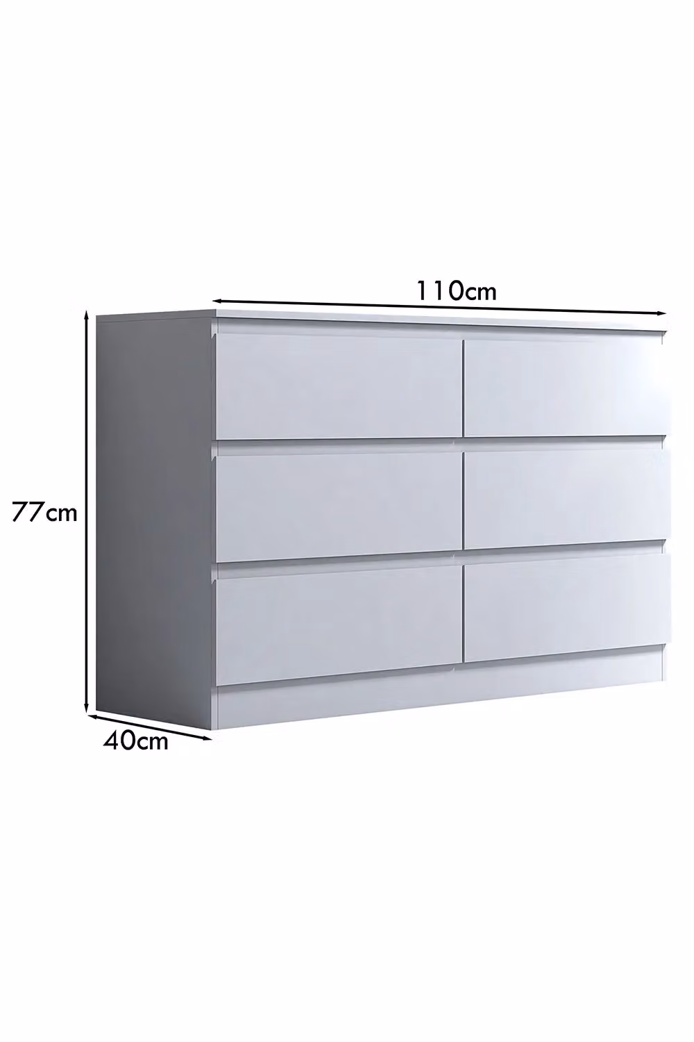 FWStyle Stora Matt 6 Drawer Chest in White, H 77 x W 110 x D 40 cm – 3