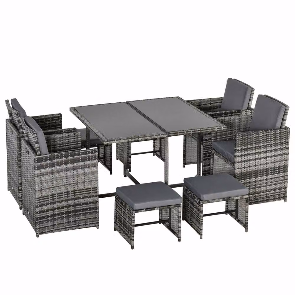 Wyld Haus Vidiva Viha 8 Seater Outdoor Dining and Seating Set in Grey Faux Rattan with Glass Top Table – 2