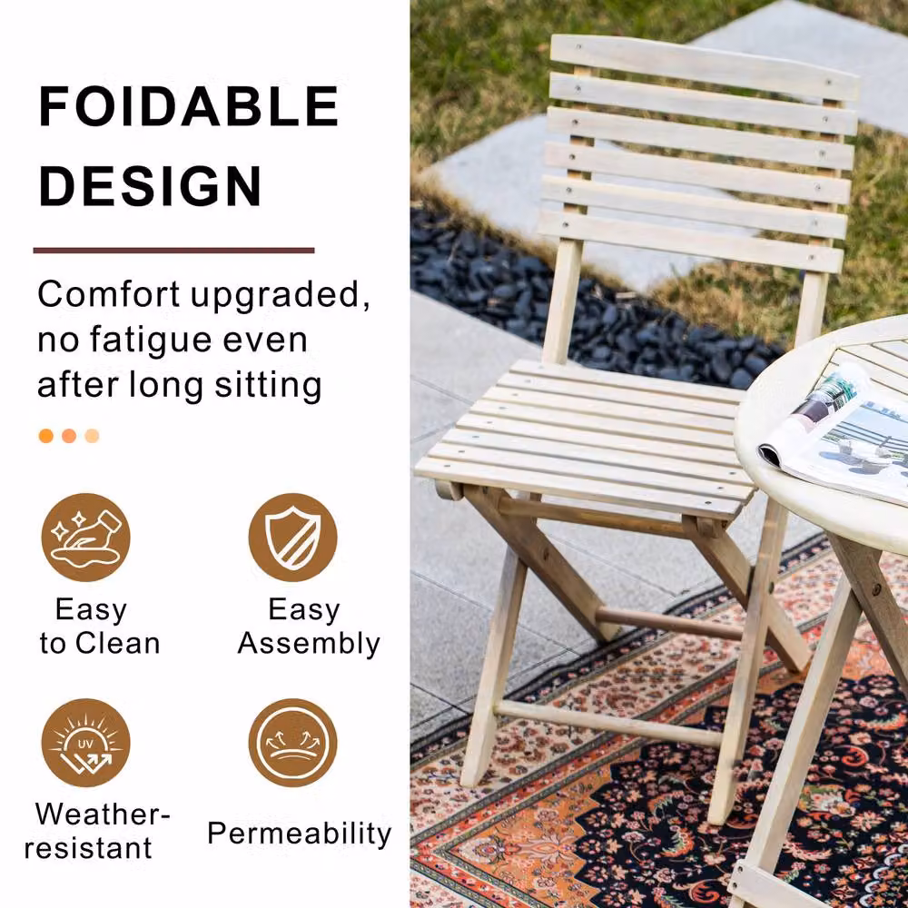 Direct Wicker Acacia Wood Round Bistro Set in Beige, 2 Seater – 3