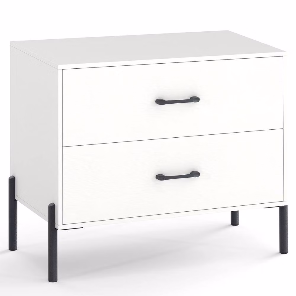 Gymax Modern 2-Drawer Wooden Nightstand with Metal Legs in White – 2
