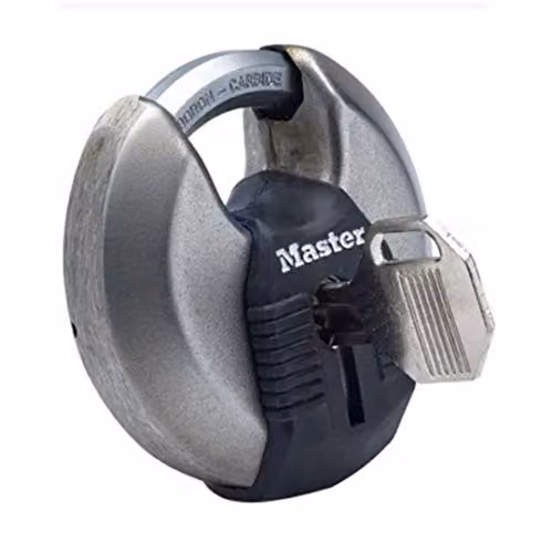Master Lock Heavy Duty Disc Padlock in Silver Stainless Steel with Closed Shackle – 2