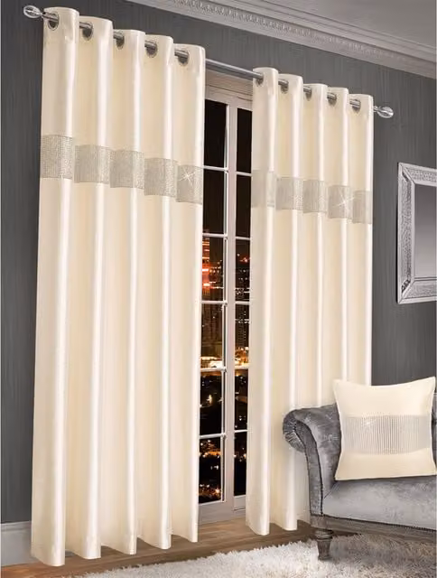 Belleza Plain Fabric Panel Curtain Pair in Beige and Yellow, Rod Pocket, Height: 137.16 cm